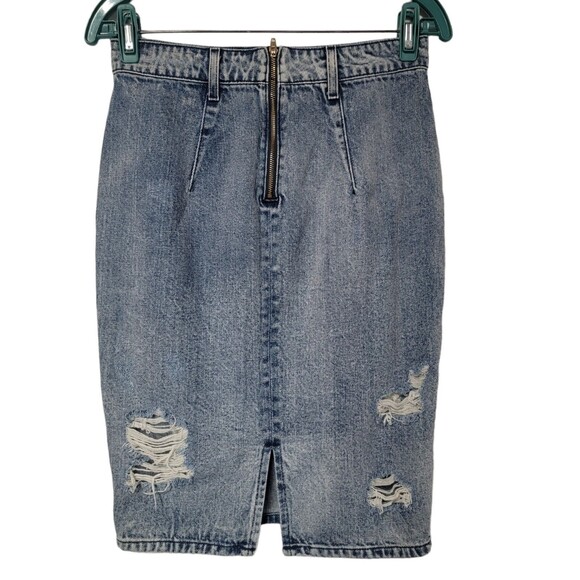 PISTOLA Jean Skirt Distressed Size 27 Back Zip Medium‎ Wash Belt Loops - Picture 1 of 5